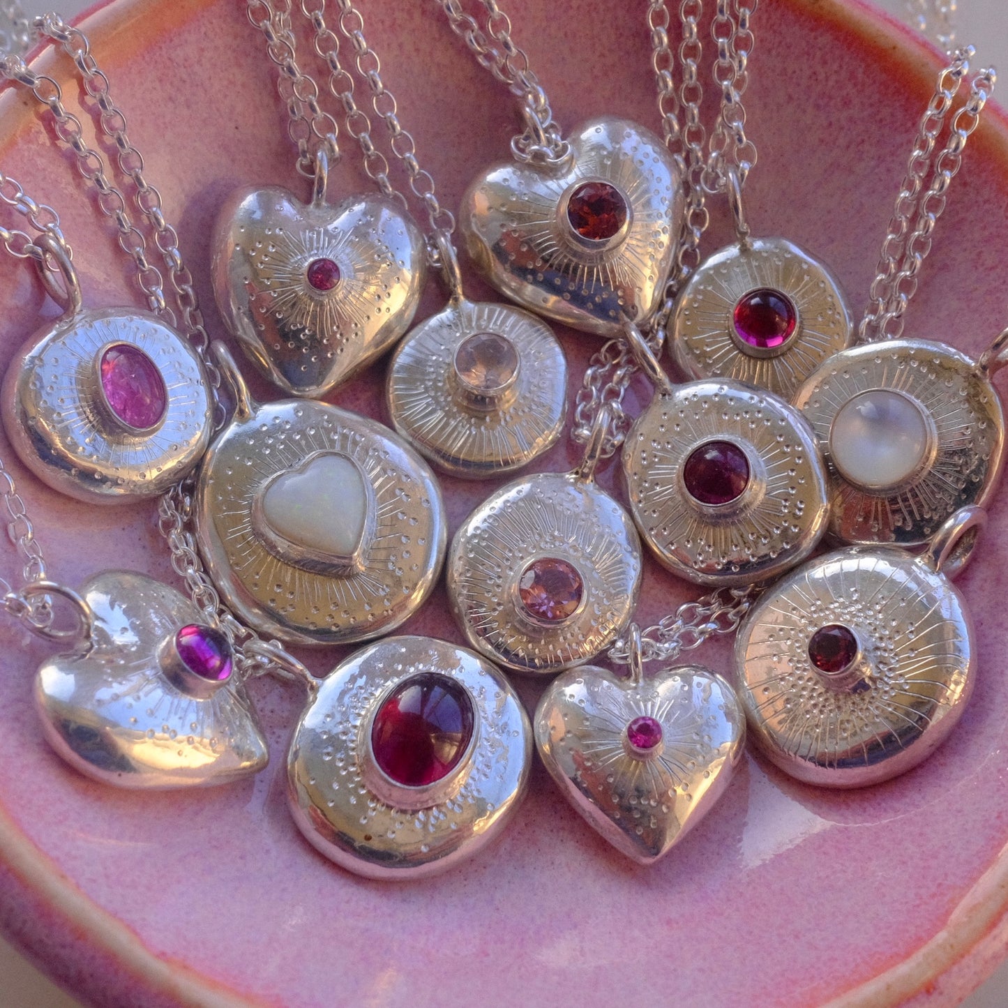 Rhodolite Garnet Heartburst Pendant