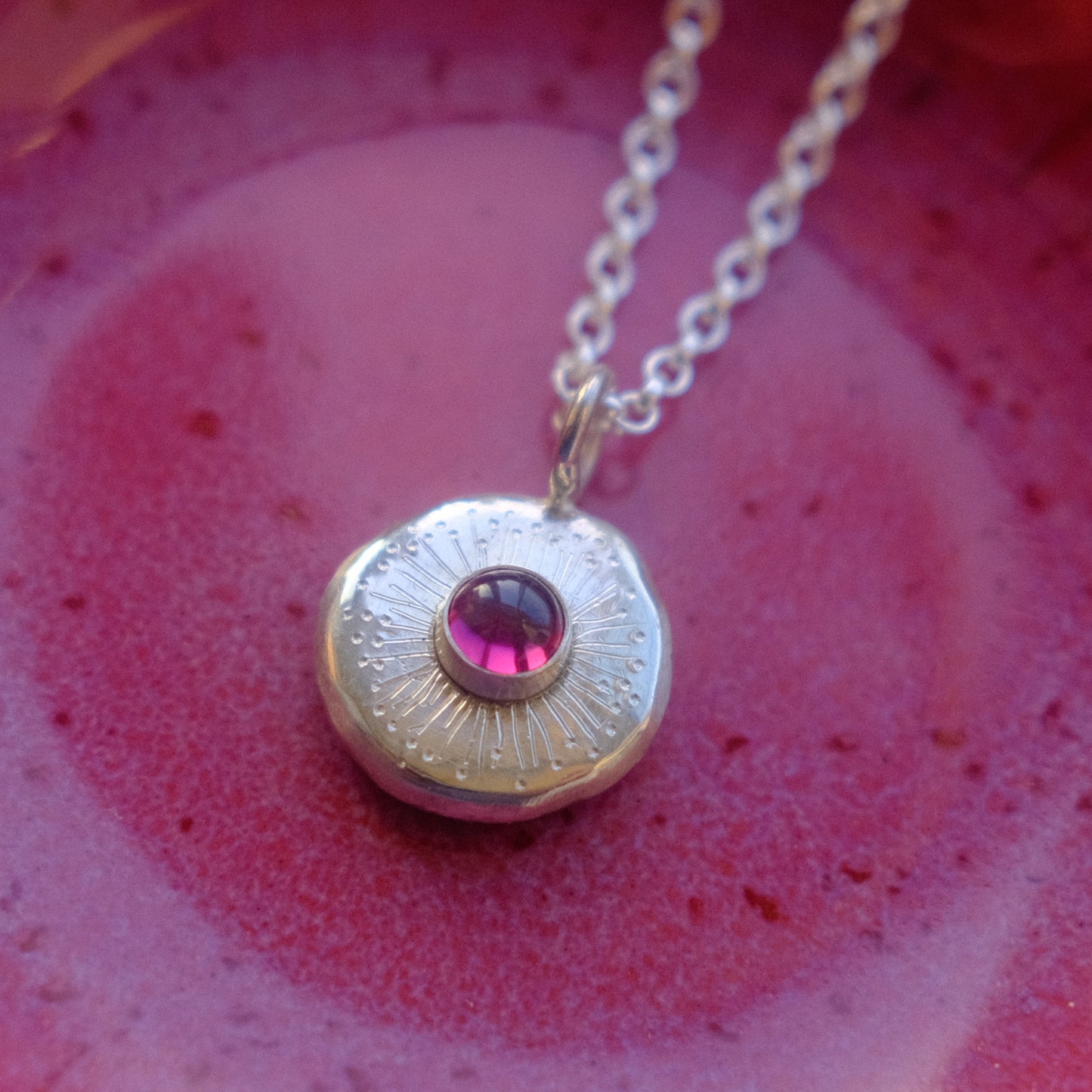 Rhodolite Garnet Cabochon Starburst Pendant