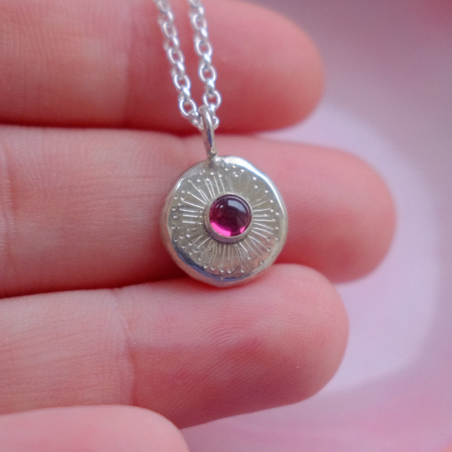Rhodolite Garnet Cabochon Starburst Pendant