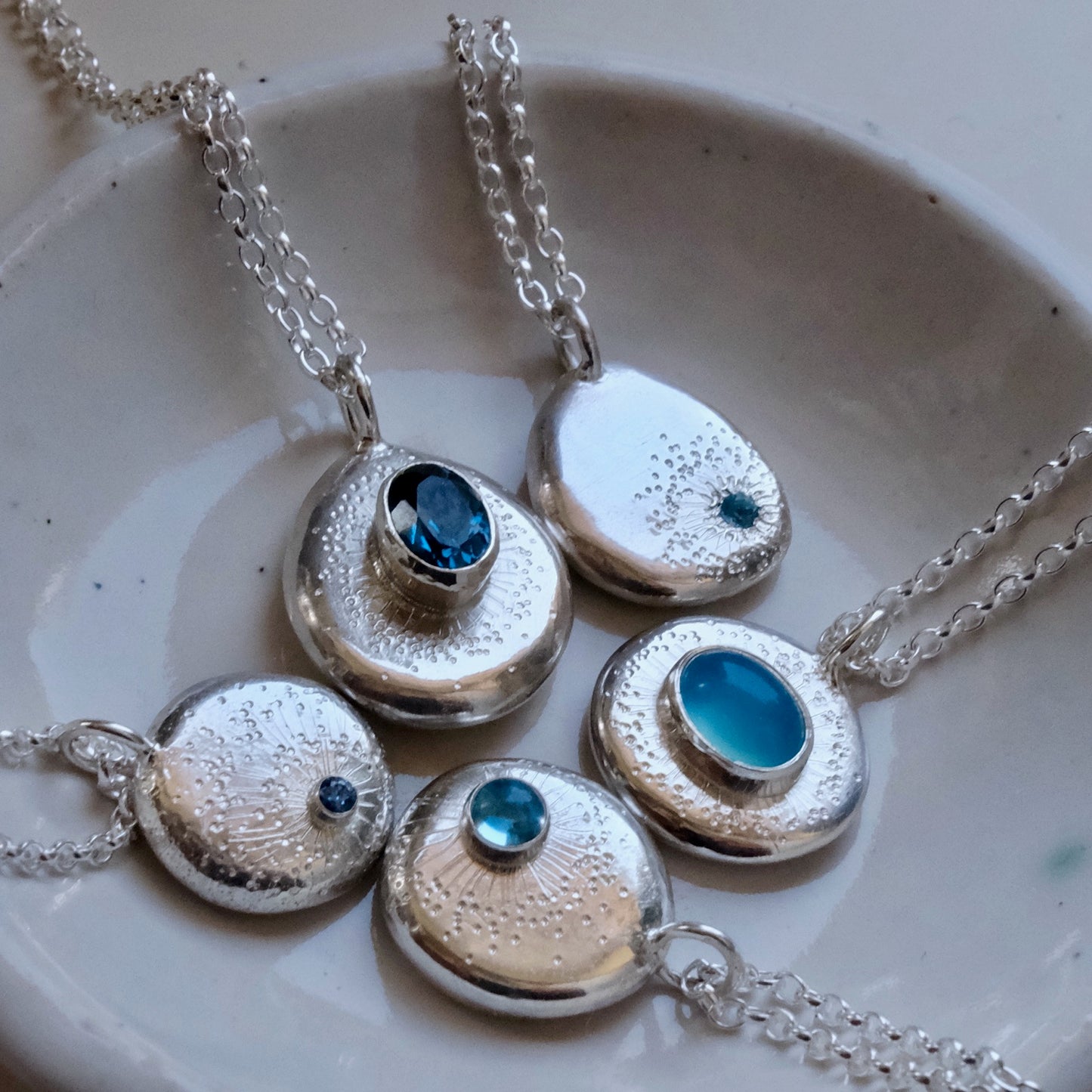 Swiss Blue Topaz Cabochon Starburst Pendant