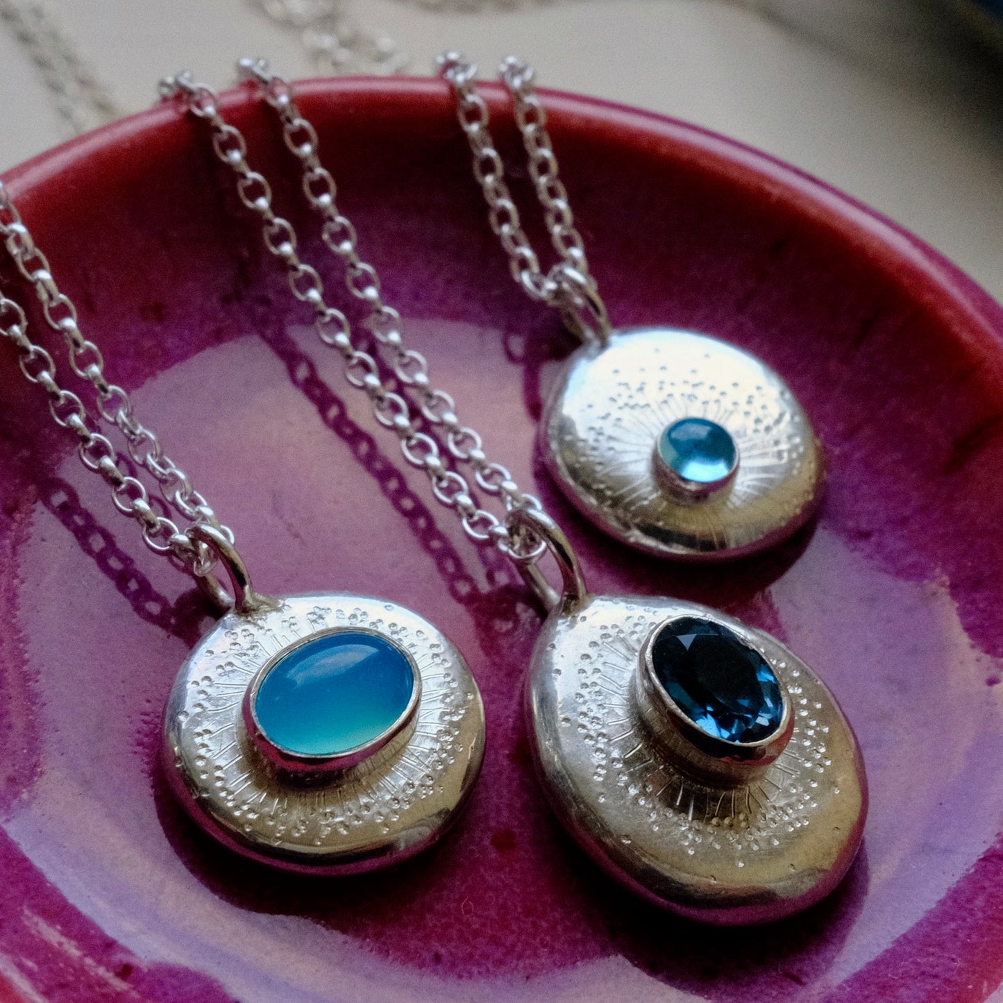 Swiss Blue Topaz Cabochon Starburst Pendant
