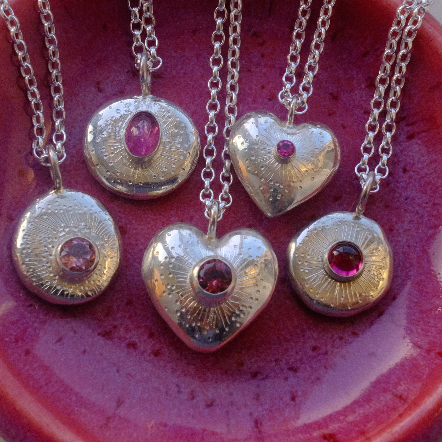 Rhodolite Garnet Cabochon Starburst Pendant