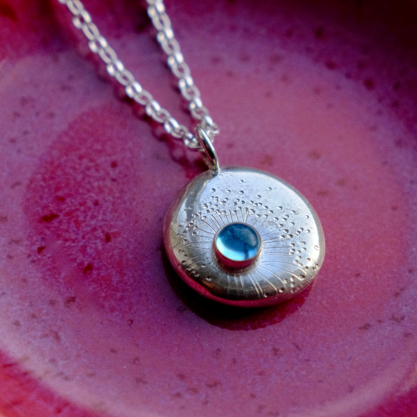 Swiss Blue Topaz Cabochon Starburst Pendant