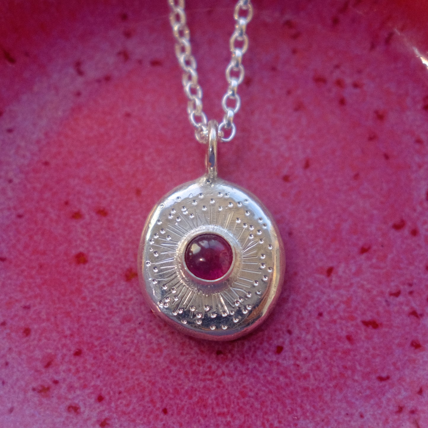 Pink Tourmaline Cabochon Starburst Pendant