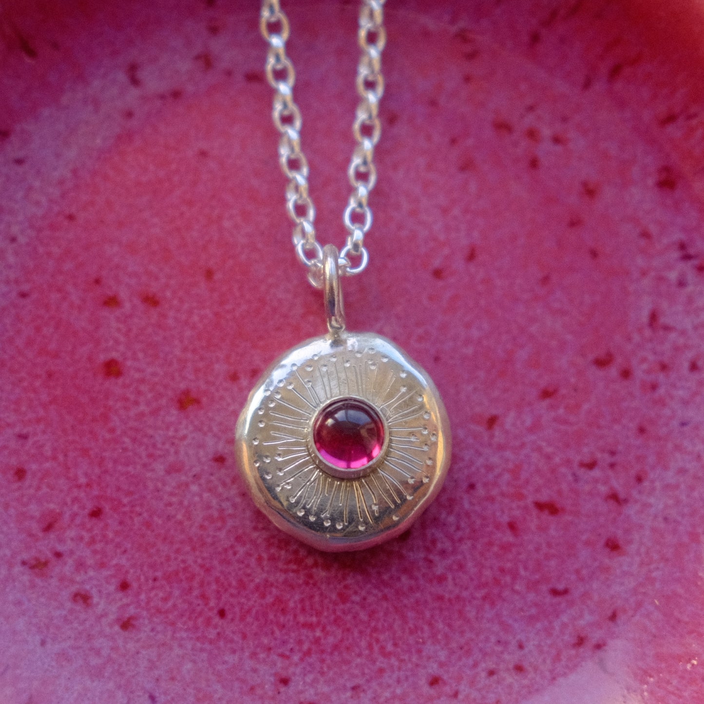 Rhodolite Garnet Cabochon Starburst Pendant