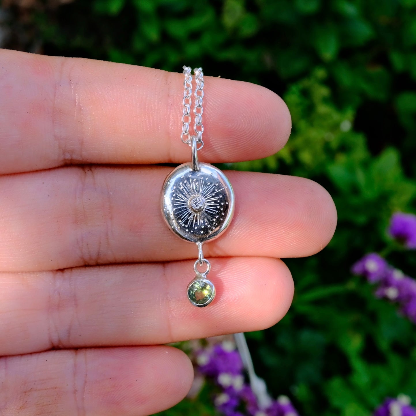 Moissanite & Zircon Facet Starburst Pendant