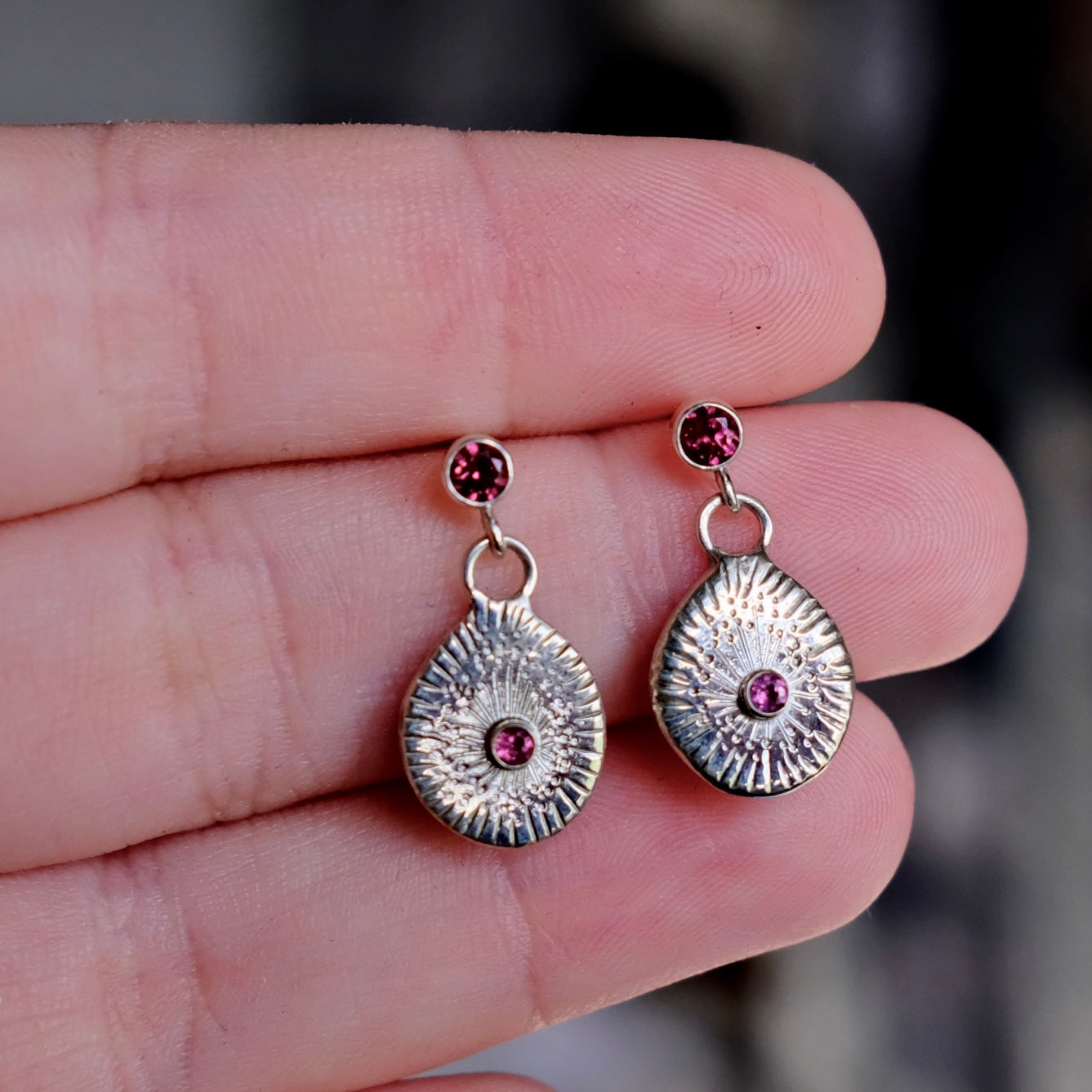 Rhodolite Garnet Starburst Earrings