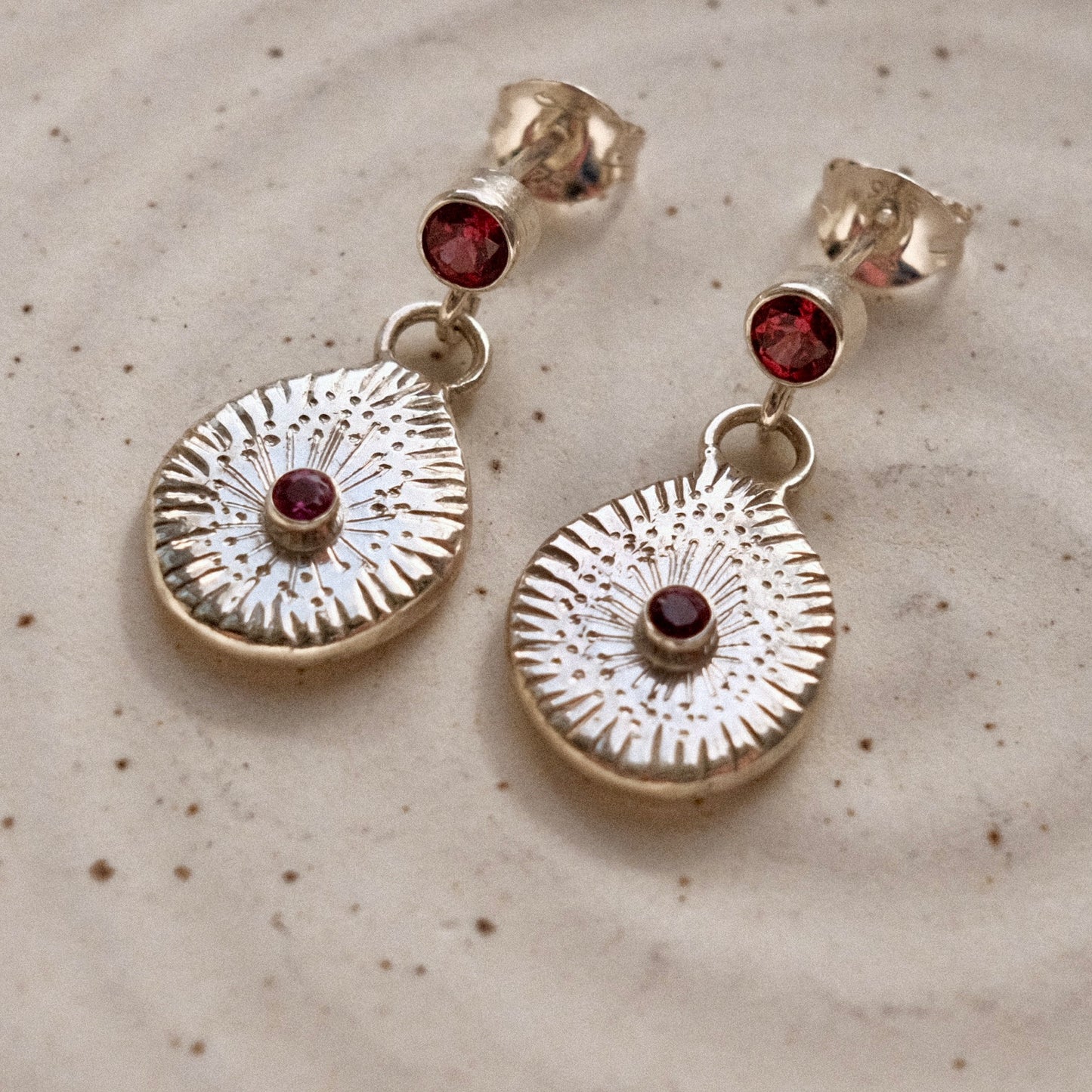 Rhodolite Garnet Starburst Earrings