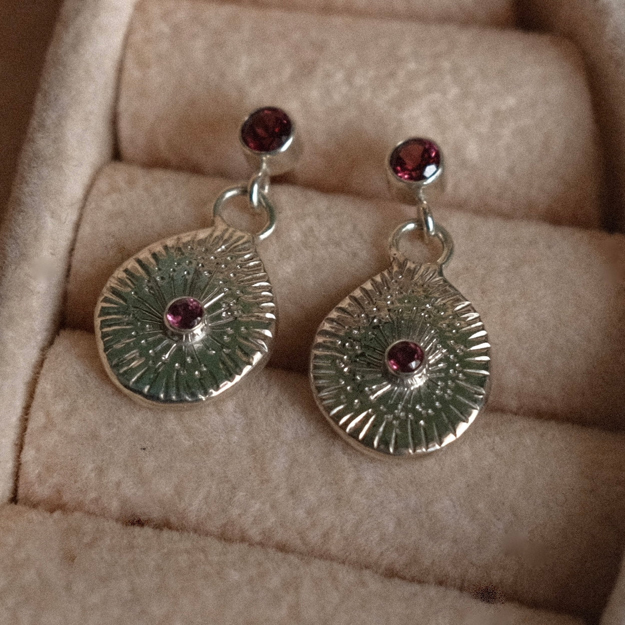 Rhodolite Garnet Starburst Earrings