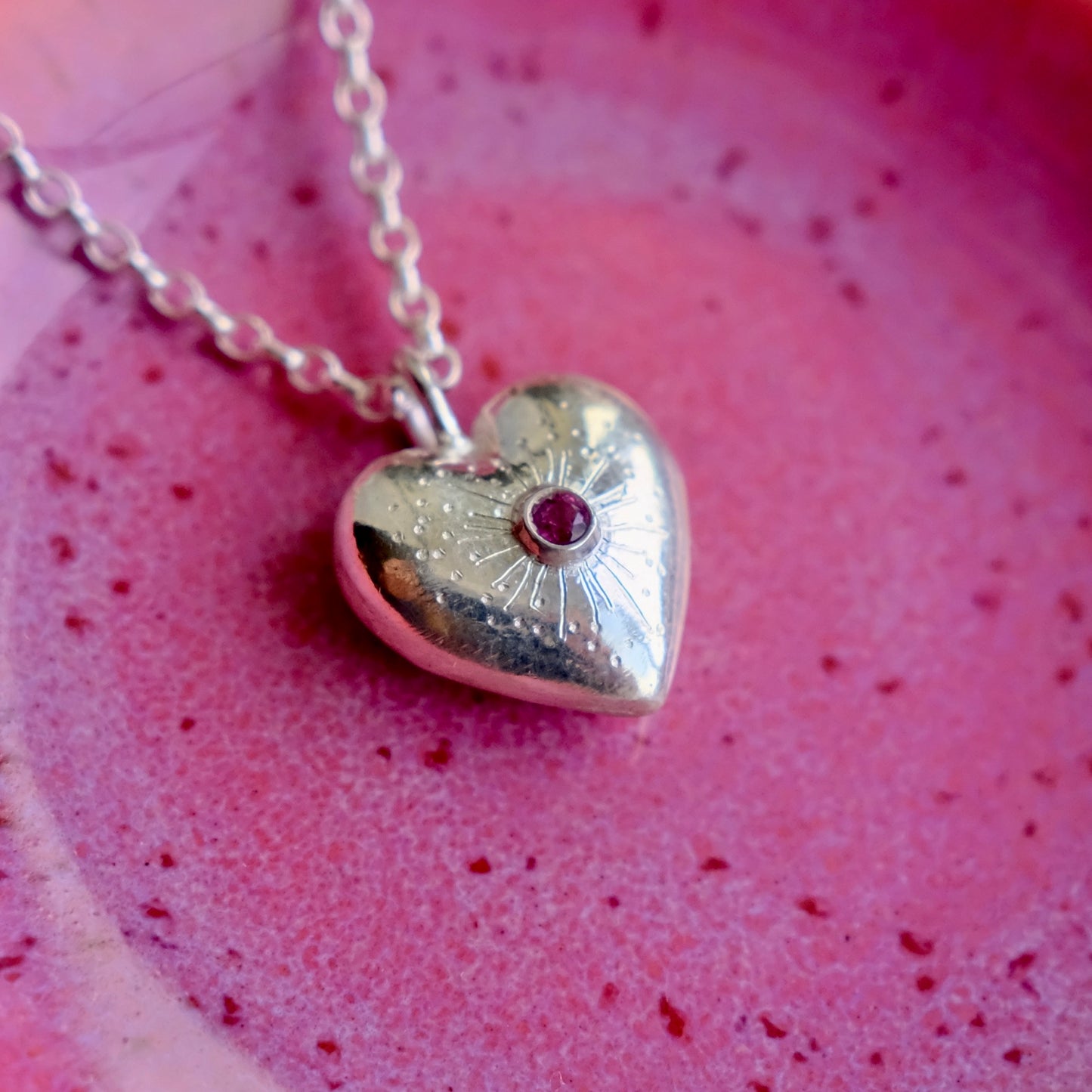 Garnet facet Heartburst Pendant