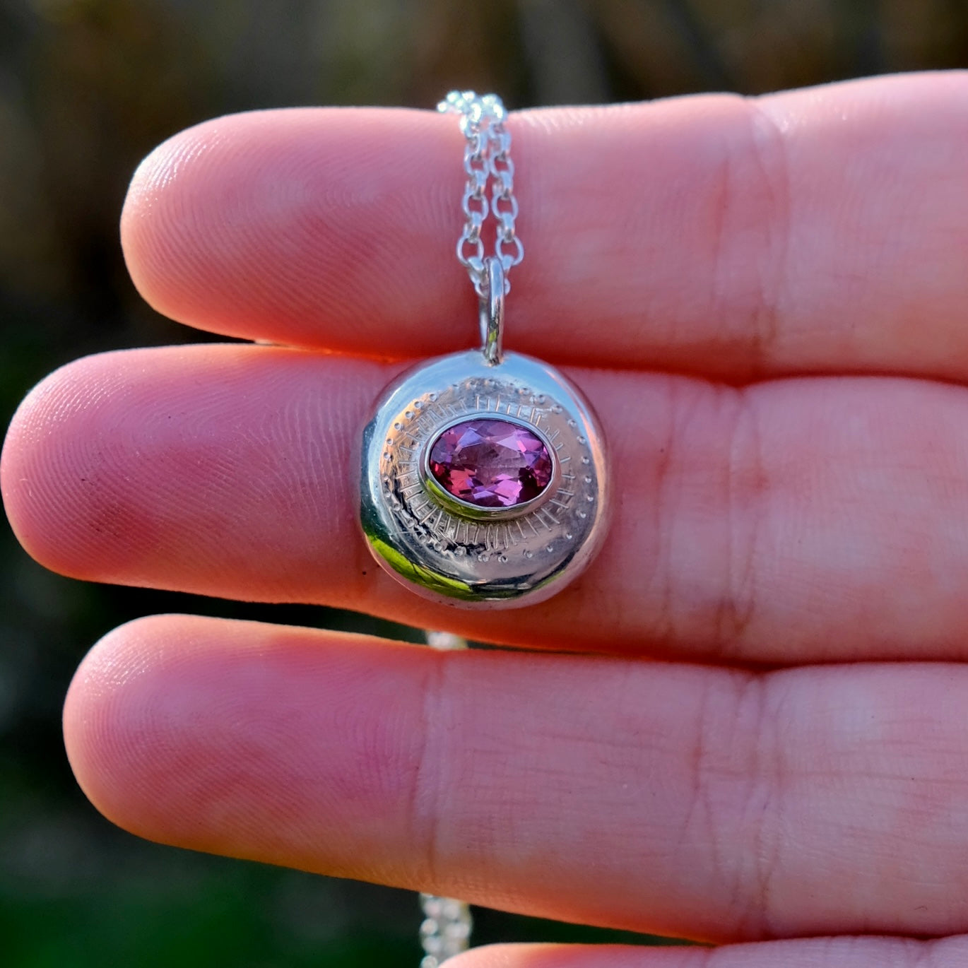 Oval Pink Topaz Starburst Pendant