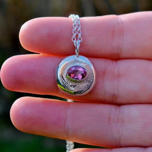 Oval Pink Topaz Starburst Pendant