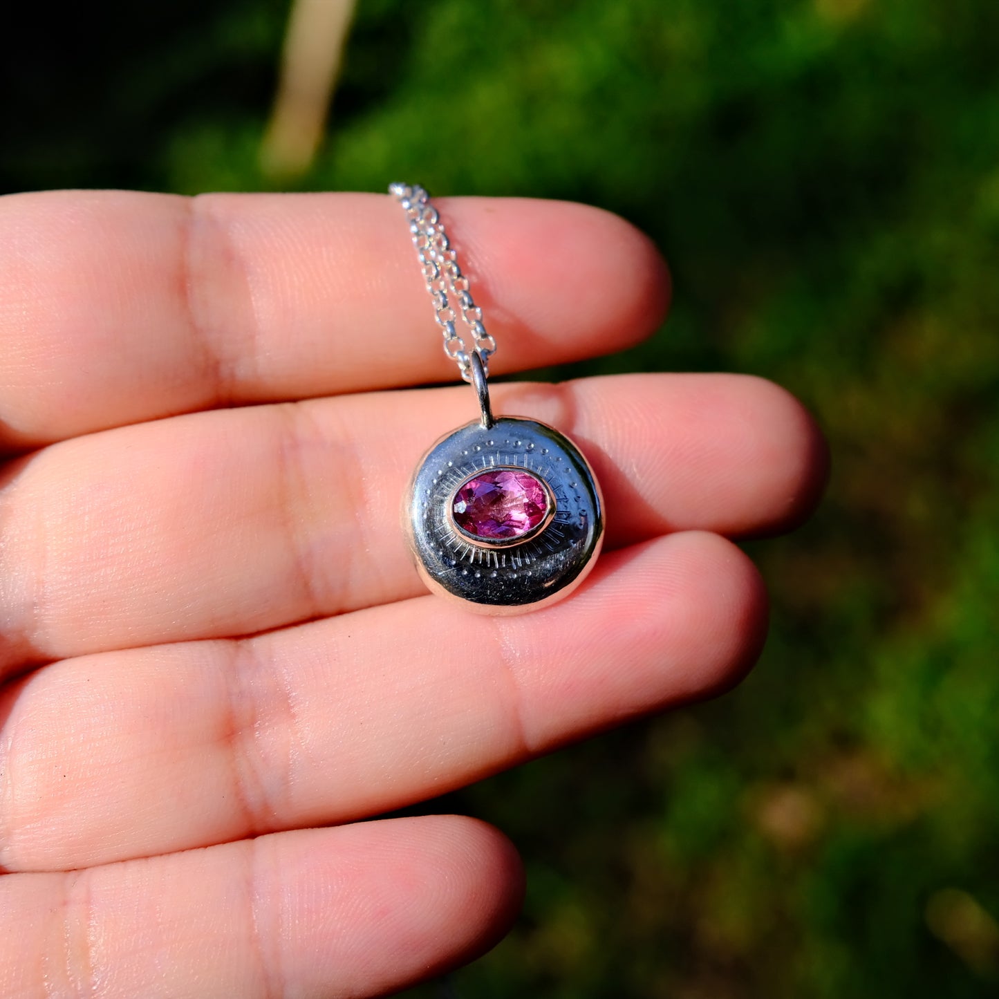 Oval Pink Topaz Starburst Pendant