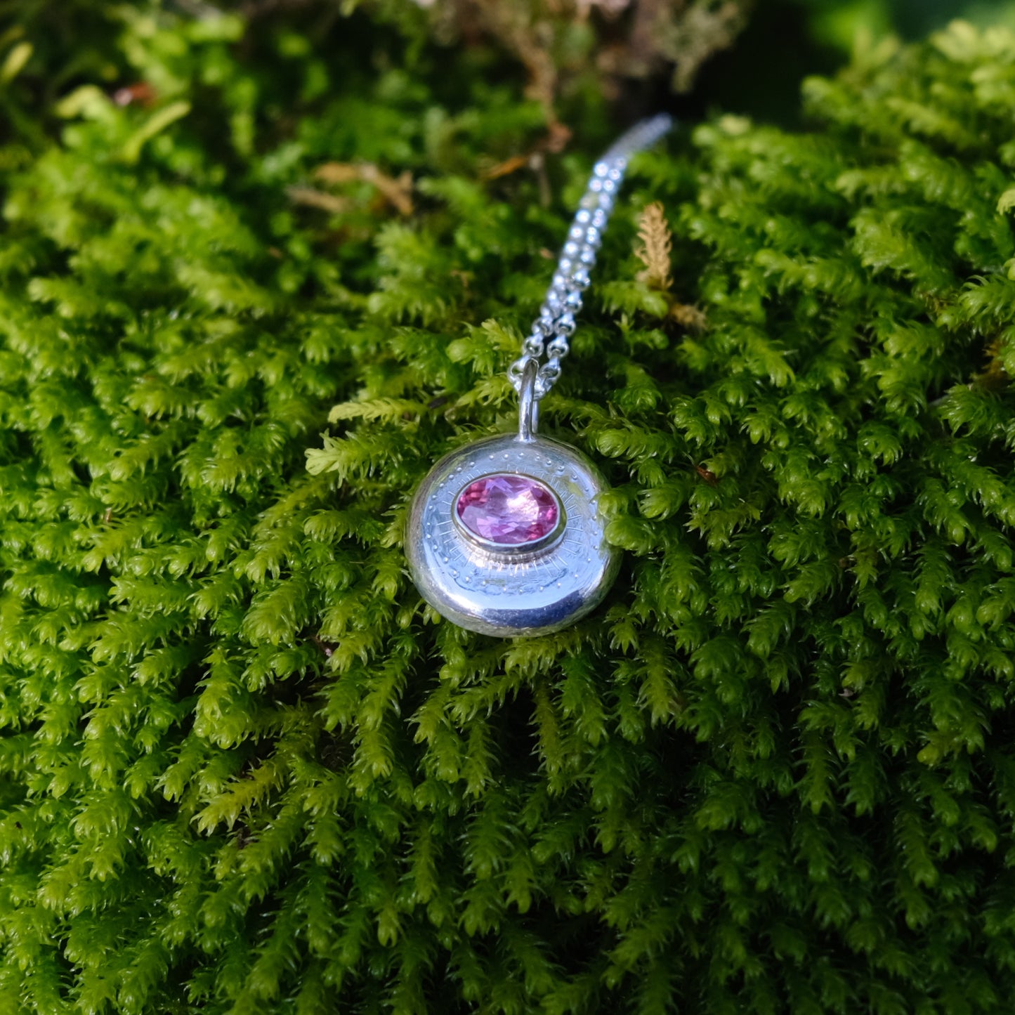Oval Pink Topaz Starburst Pendant