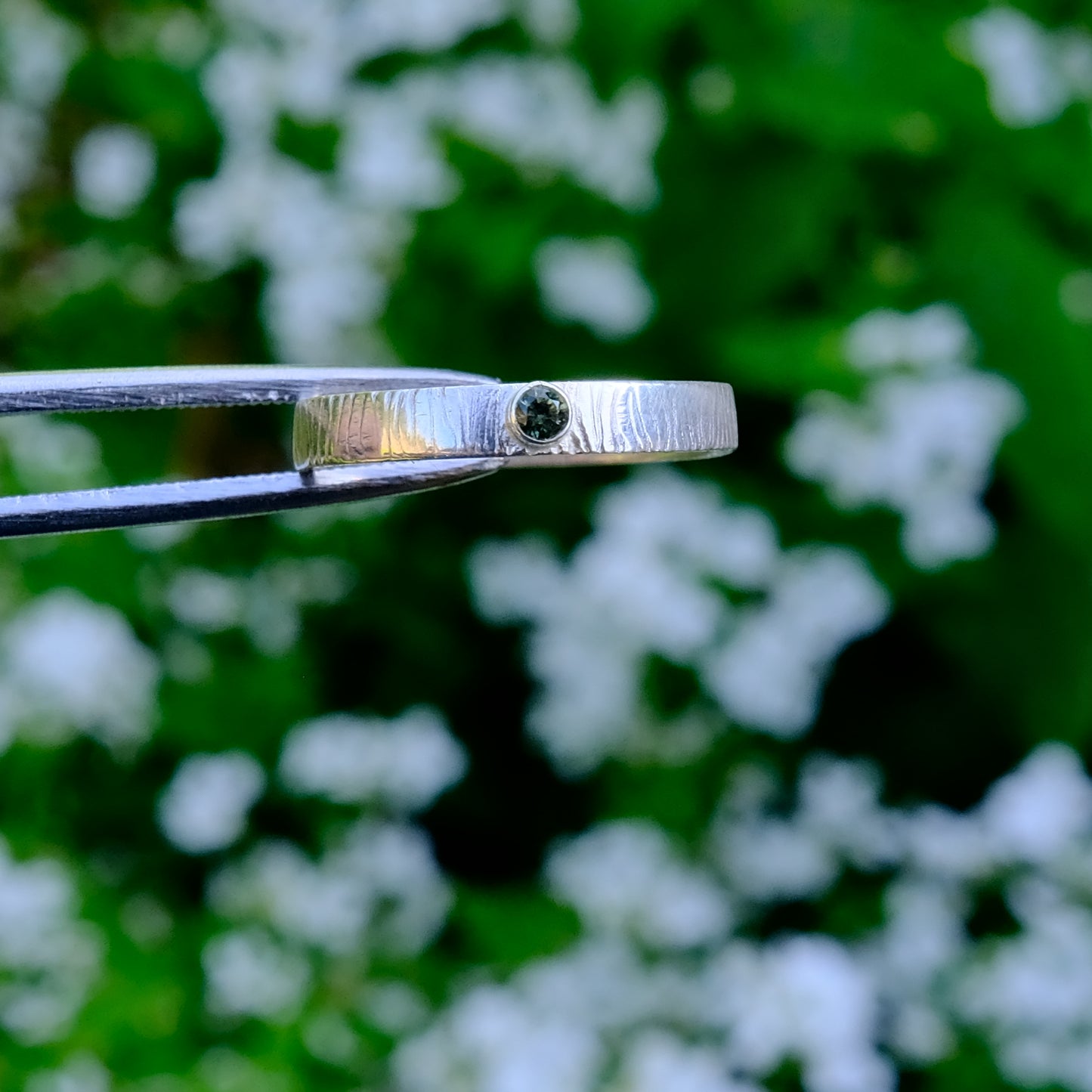 Sapphire Facet Textured Ring
