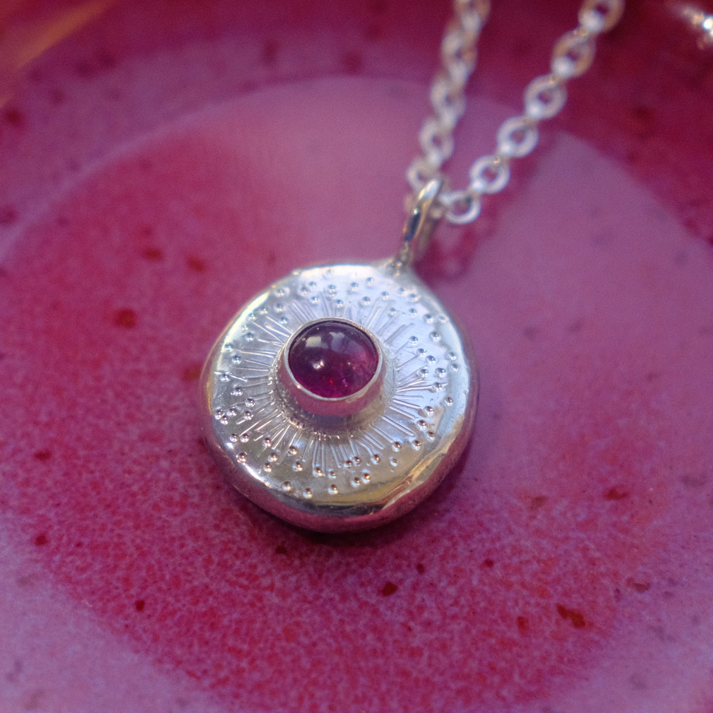 Pink Tourmaline Cabochon Starburst Pendant
