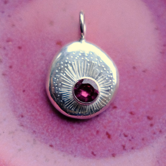 Rhodolite Garnet Facet Starburst Pendant