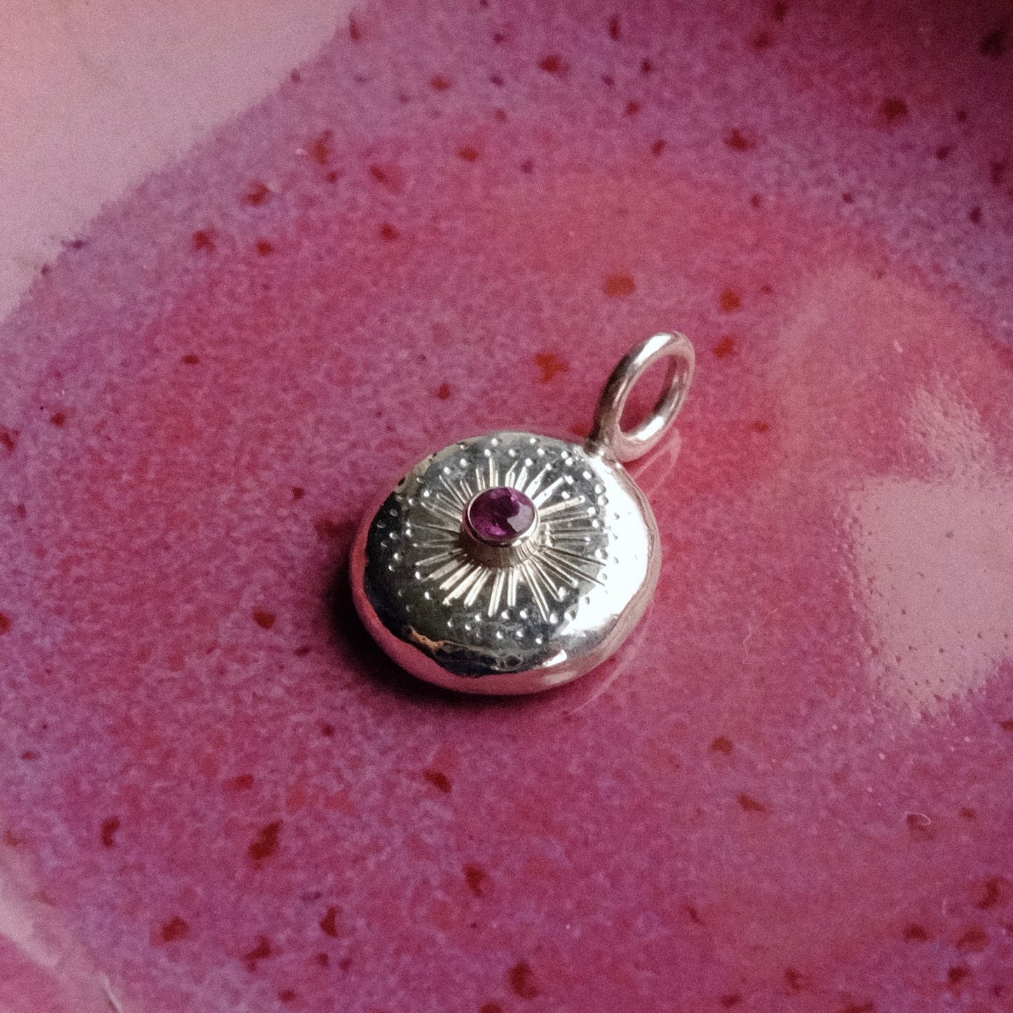 Dainty Rhodolite Garnet Starburst Pendant