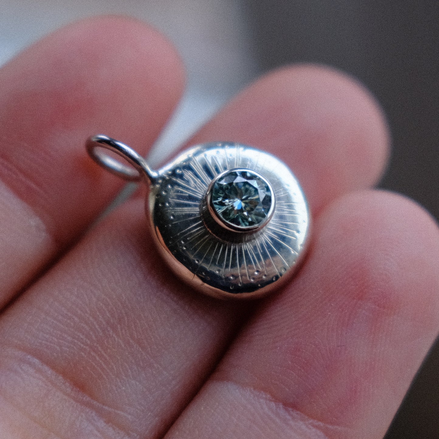 Teal Moissanite Starburst Pendant