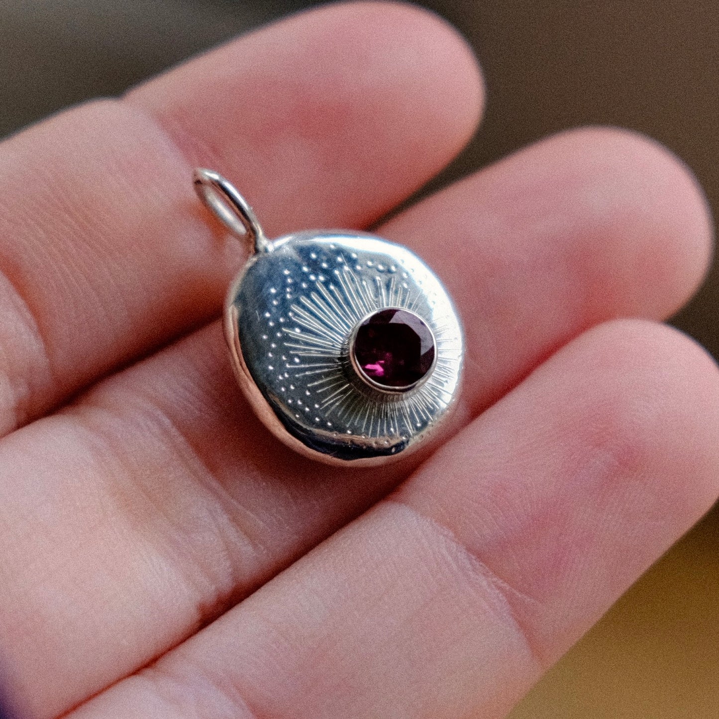 Rhodolite Garnet Facet Starburst Pendant
