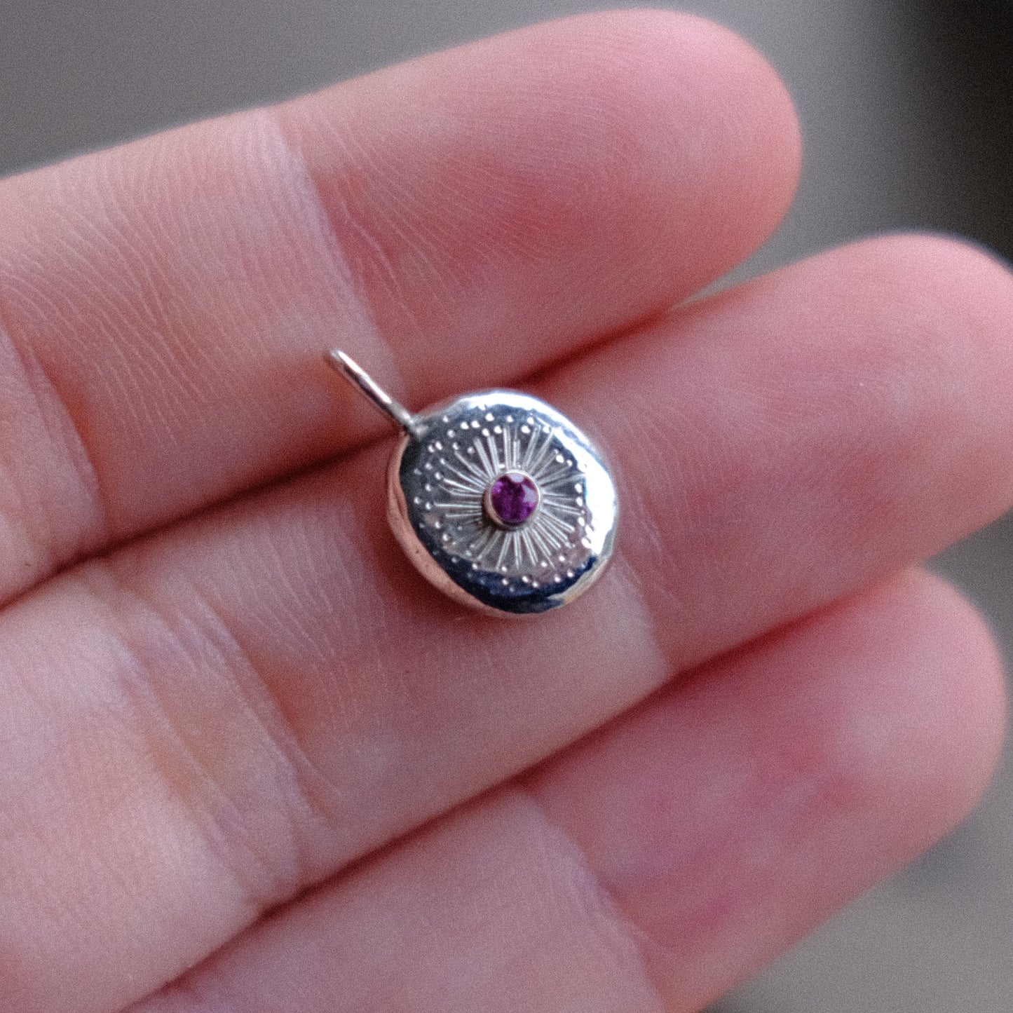 Dainty Rhodolite Garnet Starburst Pendant